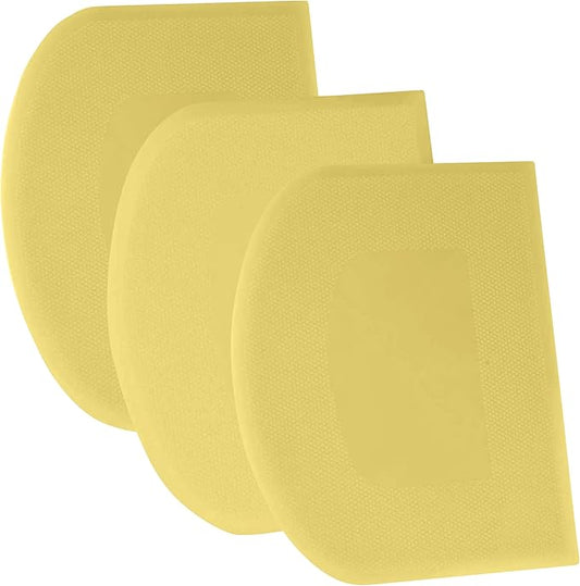 SURDOCA Dough Scraper Bench Scraper - 3P 14.2x8.5" Plastic Flexible Bowl Scraper, Sharp Edge & Angles Cake Scraper. Non-Slip Bakeware Decorating Tools Sculpting & Modeling Tools - Pure Yellow
