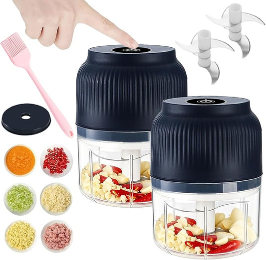2026 New Electric Garlic Chopper, Mini Portable Veggie Chopper, Small Cordless Garlic Choppers Mincer, USB Rechargeable, 350ML Electric Mini Veggie Cutter for Onion, Garlic, Chili, Ginger (Blue*2)