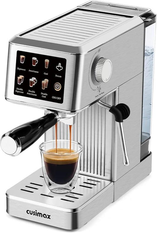 CUSIMAX Espresso Machine 20Bar Compact Coffee Machine with Powerful Steam Wand for Latte & Cappuccino, Stainless Steel Espresso Maker with 34oz Remevable Water Tank