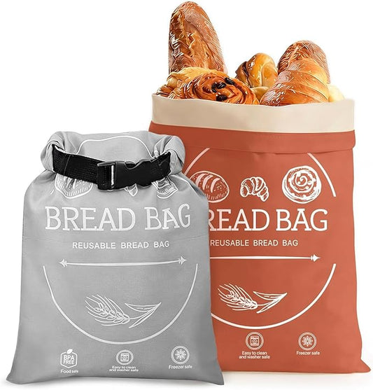 2 Pack Beeswax Bread Bags for Homemade, Reusable Bread Bag for Sourdough, XL-Reusable Waxed Linen Food Storage Bag to Keep Sourdough Fresh, Freezer-Safe, Eco-Friendly (Orange&Grey) | Beeswax Bread Bag