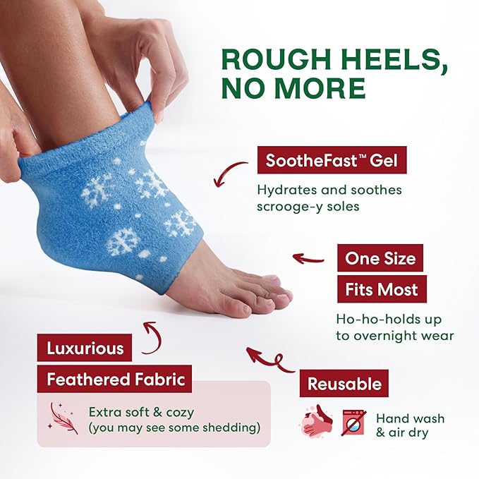 Dr. Frederick's Holiday Fuzzy Heel Socks - 3 Pairs - Christmas Self-Care Gift - Cozy Gel-Lined Sleep Socks - Spa Pampering Gift Set - Soothe Dry, Cracked Feet Overnight - Holiday Special Editions