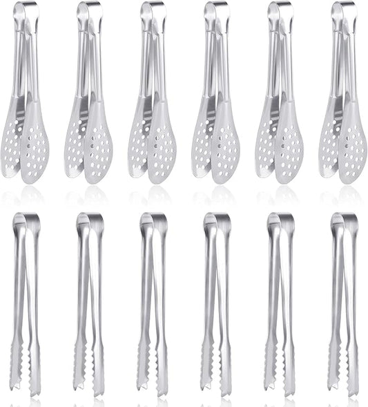 12 Pack Premium Small Serving Tongs, Dmoera Mini Stainless Steel Appetizer Tongs, 5Inch,5.2Inch(12.7cm)