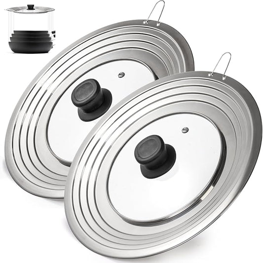 WRINGKIT 2 Pack Universal Lids for Pots Pans, Stainless Steel Replacement Frying Pan Cover with Heat Resistant Knob, Heavy Duty Skillets Cover, Fit 9, 10 Inch Cookware