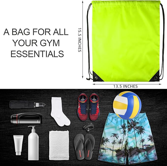 GoodtoU Drawstring Bags, Drawstring Backpack Bulk Nylon Backpack Cinch Sack Gym Bag for Sport, Traveling, Team (40Pcs, Fluorescent Green)