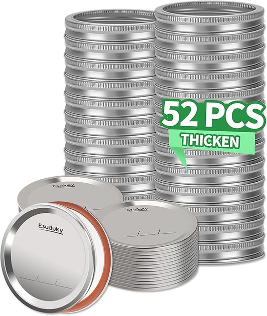 52Pcs Mason Jar Lids with Rings Regular Mouth, Upgrade Canning Lids with Rings/Bands for Ball, Kerr Jars and More, Split-Type with Leak Proof & Airtight, Food Grade Material for Mason Jars