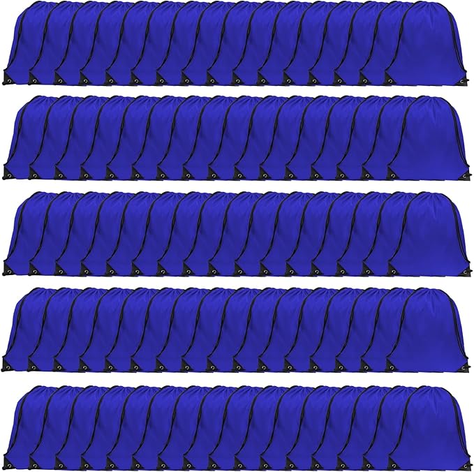 GoodtoU Drawstring Bags, Nylon Backpack Draw String Back Bag Cinch Sack Gym Bag for Sport, Traveling, Team (Blue, 80Pcs)
