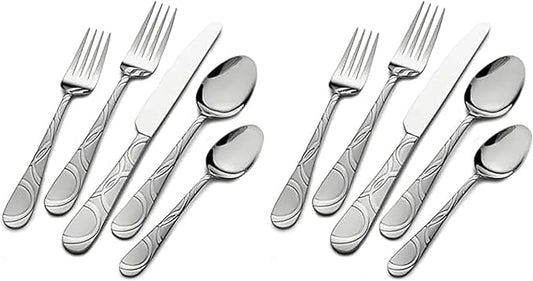 Pfaltzgraff Garland Frost 53-Piece Stainless Steel Flatware Serving Utensil Set and Steak Knives, Service for 8 (Pack of 2)