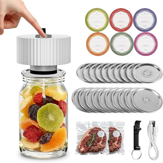 Electric Mason Jar Vacuum Sealer Kit, One-Touch Electric Sealing， for Wide-Mouth Regular-Mouth Mason Jars, Portable Vacuum Sealer for Jars, Gifts for Mom, Grandma(2026 Upgraded)