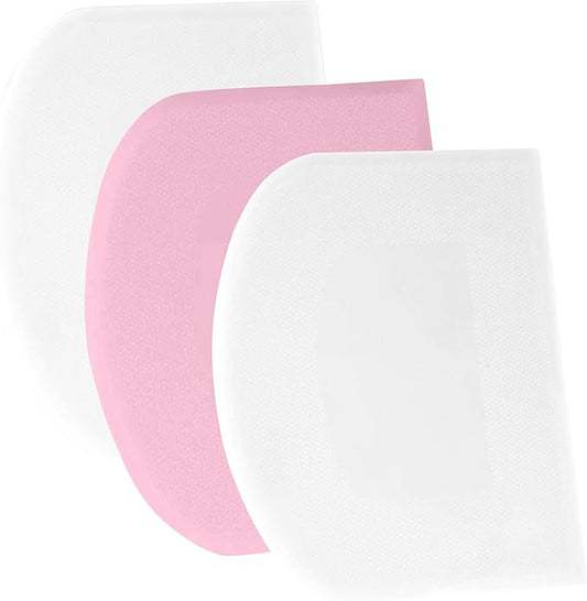 SURDOCA Dough Scraper Bench Scraper - 3P 10.6x6.7" Plastic Flexible Bowl Scraper, Sharp Edge & Angles Cake Scraper. Non-Slip Bakeware Decorating Tools Sculpting & Modeling Tools - White+Pink+White