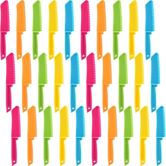 30 Pieces Kid Knife Plastic Kids Safe Knives Bulk for Real Cooking, Nylon Children Toddler Cooking Kitchen Set for Bread, Lettuce and Salad for Birthday Party Favors Supplies