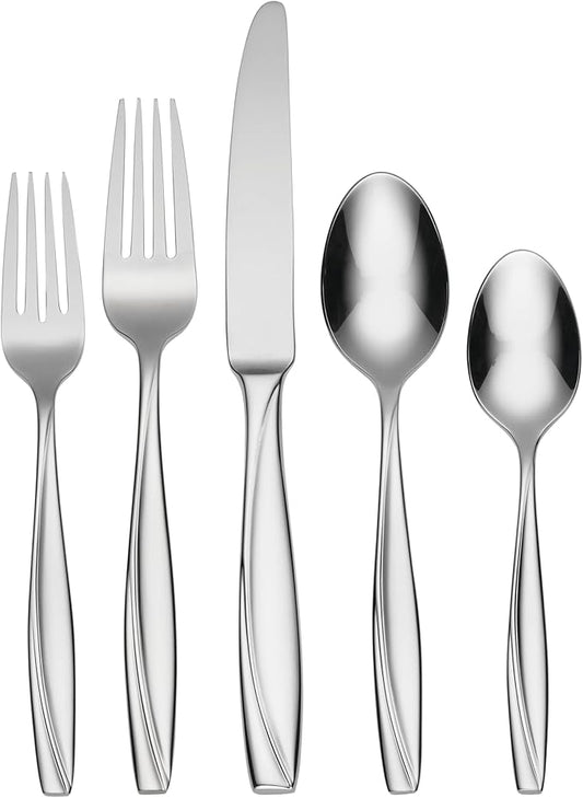 Oneida Silverware Set, Camlynn Mirror 20-Piece Everyday Flatware Set, Service For 4, 18/0 Stainless Steel, Knives Spoons And Forks Sets, Dishwasher Safe, Home and Kitchen Utensils(Silver, 20 Piece)