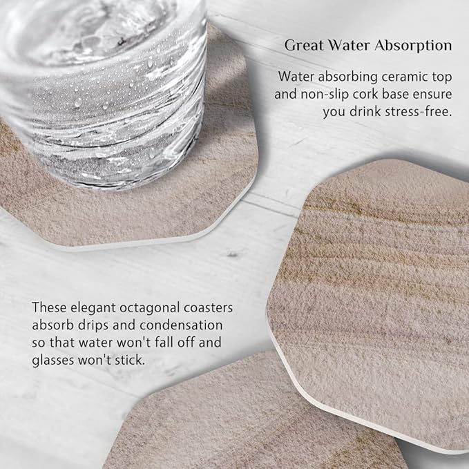 UMIRRO Stone Coasters for Drinks Absorbent for Wooden Coffee Table, Ceramic Stoneware Cup Coasters with Holder for Cold Beer or Hot Tea, Condensation Absorbing, Sandstone Style, Thirsty-Clay, 6 Pack