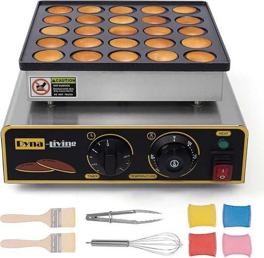 Dyna-Living Mini Pancake Maker 25PCS Commercial Dutch Pancake Maker 950W Small Pancakes Machine Electric Dutch Pancakes Maker, Non-stick Coating, Dorayaki Maker for Home