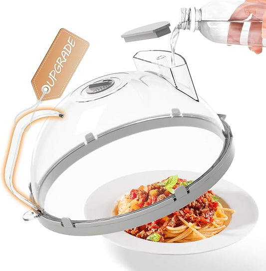 12" Microwave Splatter Cover with Water Steamer, Microwave Cover for Food, Dome Splatter Guard with Hanging Hole, Easy Clean & Space Saving Hanging Design