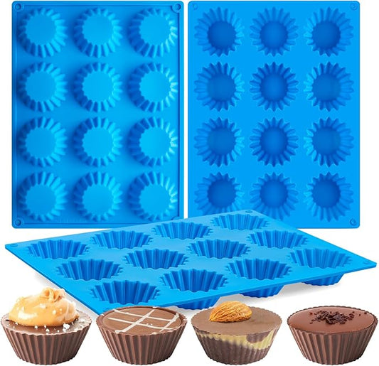 3 PCS Peanut Butter Cup Molds, 12 Cavity Non-stick Silicone Chocolate Candy Molds for Fat Bombs