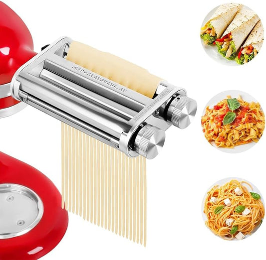 Pasta Maker Attachment for KitchenAid Mixers, Pasta Attachments 3 in 1 Set Included Dough Roller, Spaghetti and Fettuccine Cutters, Noodle Maker Accessory