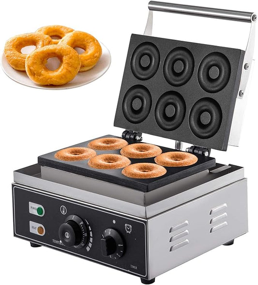 Commercial Mini Donut Maker Machine, Small Donut Snack Machine Makes 6 Doughnuts with Delish Recipes, Electric Doughnut Machine 1550W, Teflon-Coating