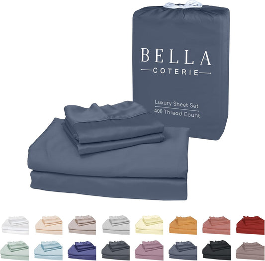 Bella Coterie Luxury Bamboo Viscose Split King Size Sheet Set | 100% Organically Grown | Ultra Soft | Cooling for Hot Sleepers | 18" Deep Pocket [Slate Blue]