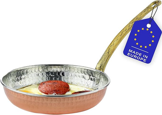 Handmade Copper Sauté Pan & Butter Warmer, Multipurpose Pure Copper Cookware with Handle, Suitable for Oven & Stovetop, Decorative Hammered Copper Skillet (X-Small 6.3 in)