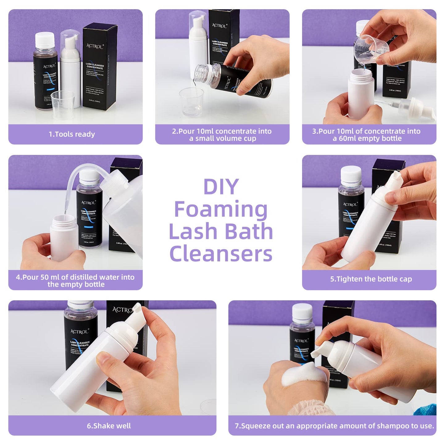 Eyelash Shampoo Concentrate 100ml Lash Extensions Cleanser Concentrate Ice-cream Foaming Shampoo Paraben & Sulfate Free Wash for Extensions Lashes with Salon Home Care-Makes 60ml Bottles