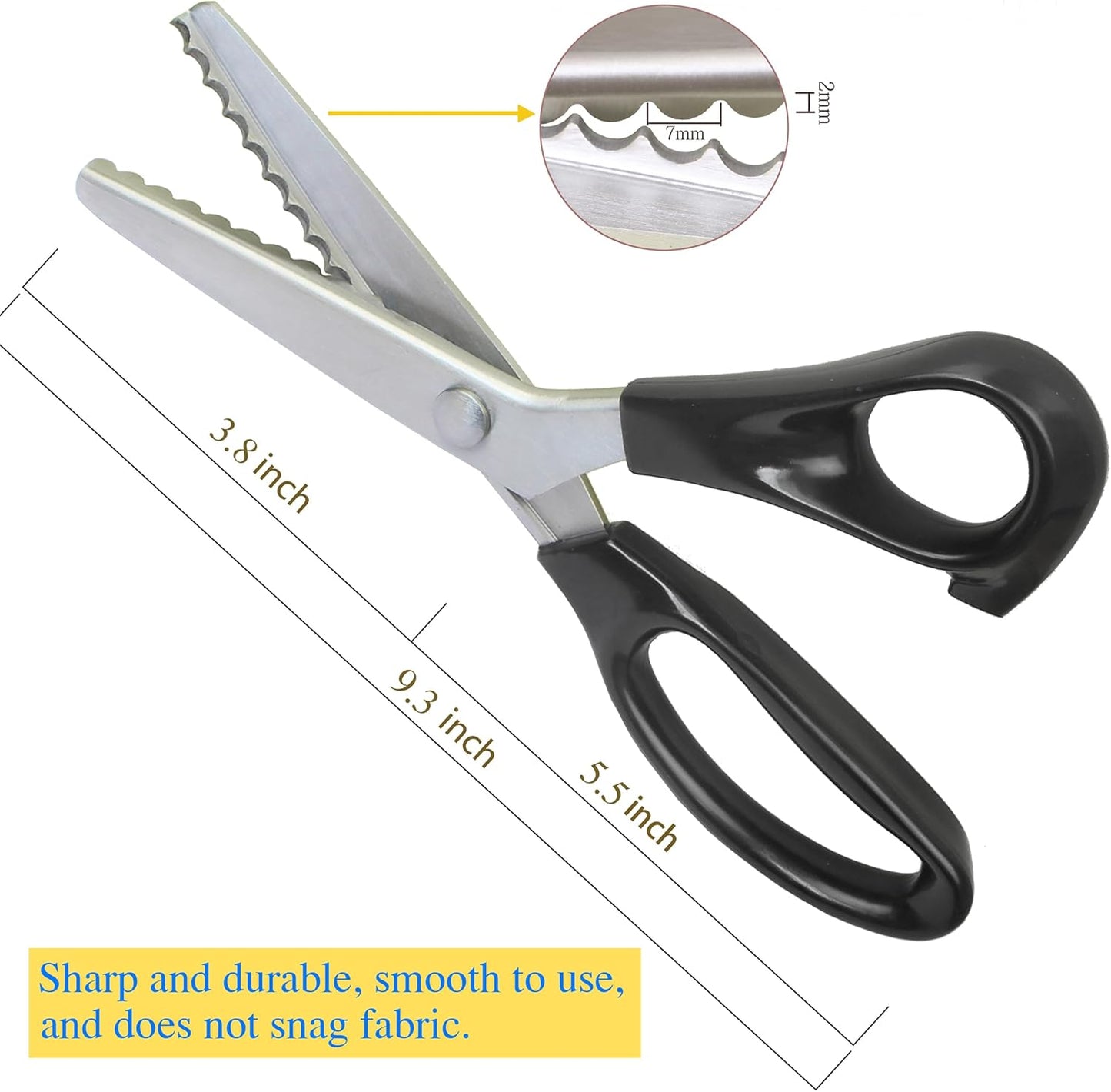 Strong & Sharpe Pinking Shears,Pinking Shears Scissors for Fabric, Serrated and Scalloped Scissors Fabric,3mm,5mm,7mm (Scalloped 7mm)