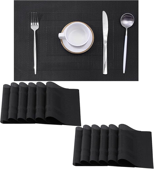 Leetaltree Black Frame Placemats Set of 24 - Heat Resistant Non-Slip Place mats for Dining Table, Washable Durable PVC Vinyl Woven Table Mats(Black Frame, 24)