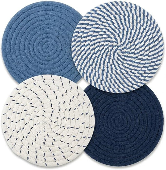 Trivets for Hot Dishes, Hot Pads for Kitchen, 7'' Trivets for Hot Pots and Pans, Pot Holders for Kitchen, Pot Holders Heat Resistant 4-Pcs, Kitchen Essentials for New Home (Blue)