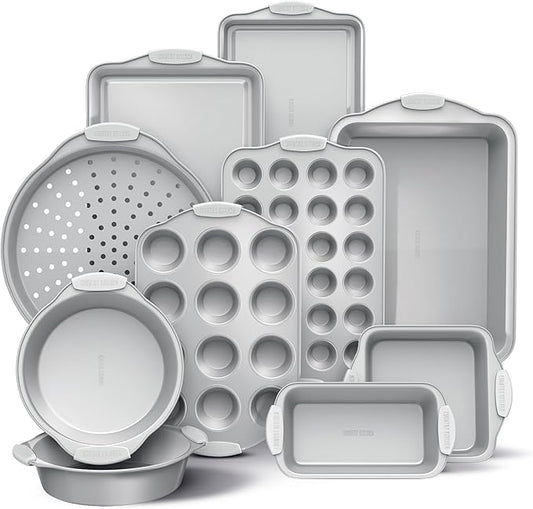 Country Kitchen Nonstick Stackable Bakeware Set - Heavy Duty, Durable, Easy Release Baking Set, Silver, 10 Pcs