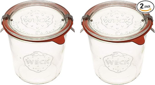 WECK Canning Jars 742 Mold Jars made of Transparent Glass - Eco-Friendly Canning Jar - Storage for Food, Yogurt with Air Tight Seal and Lid - 1/2 Liter Tall Jar Set - (2 Jars)