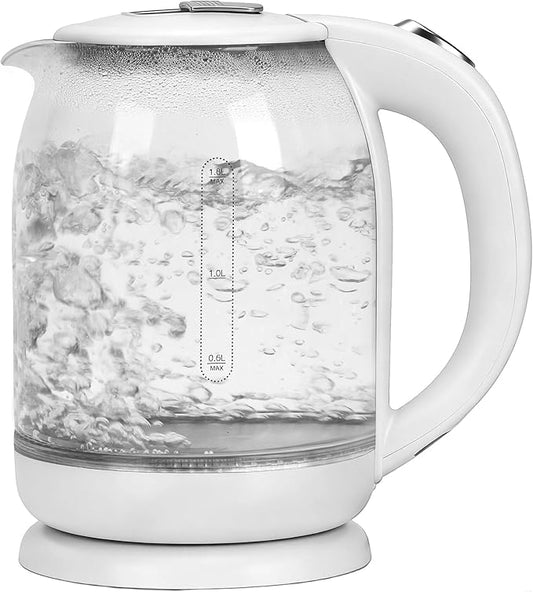 Household Electric Kettle, All 304 Stainless steel and No Plastic Contact, Automatic Shut-off,Borosilicate glass Visual Boiling, 2.0L Water Boiler & Tea Kettle Perfect For Tea & Coffee (pure white)