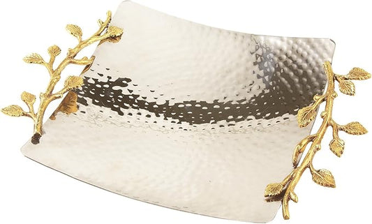 Elegance Golden Vine Hammered Square Tray, 8", Gold/Silver, 8"