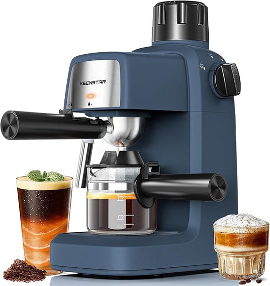 KEENSTAR 3.5Bar Espresso Machine with Milk Frother, 800W Compact Espresso and Cappuccino Machine with Preheating Function, 4 Cup Espresso Maker for Cappuccino or Latte, Gift for Coffee Lover Update