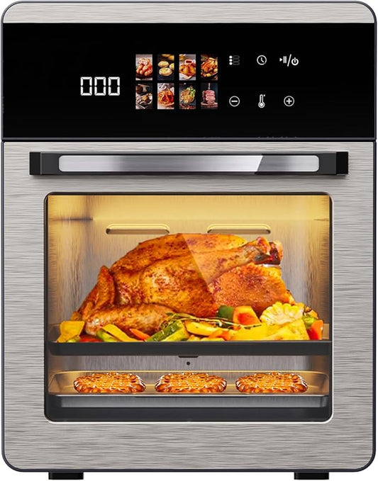 18QT Large Air Fryer Oven with Touch Screen Display, 10-in-1 Air Fry, Roast, Bake, Broil, Dry, Frozen, Proof Combo with Window, Family-Size, Multi-Function, Healthy Cooking 120V