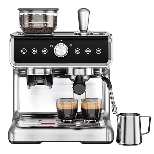 EUHOMY Espresso Machine with Grinder, 30 Grind Settings, 20 Bar Coffee Maker with 58mm Portafilter, Expresso Coffee Machines with Touch Screen for Home, Milk Frother for Latte & Cappuccino