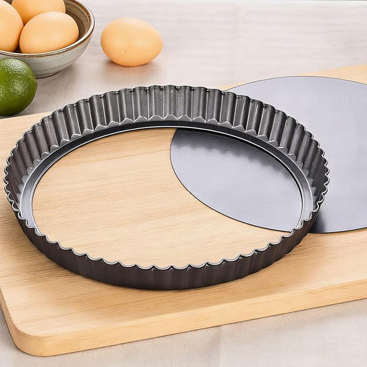 9 Inch Tart Pan with Removable Bottom, Quiche Pan Carbon Steel Heavy Duty Nonstick Pie Pan- Fluted Edges Loose Bottom, Extra Hgh 1.2-Inch Depth for Baking Fruit Tarts, Pies