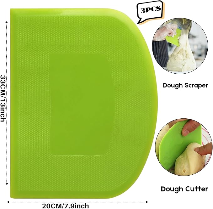SURDOCA Dough Scraper Bench Scraper - 3P 13x7.9" Plastic Flexible Bowl Scraper, Sharp Edge & Angles Cake Scraper. Non-Slip Bakeware Decorating Tools Sculpting & Modeling Tools - Pink+White+Pink