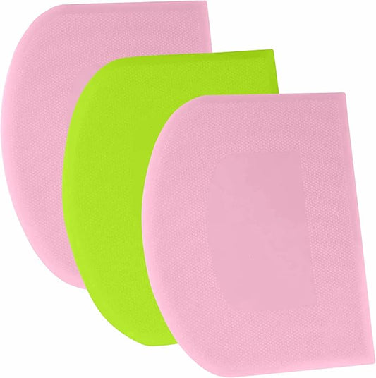 SURDOCA Dough Scraper Bench Scraper - 3P 11.8x7.3" Plastic Flexible Bowl Scraper, Sharp Edge & Angles Cake Scraper. Non-Slip Bakeware Decorating Tools Sculpting & Modeling Tools - Pink+Green+Pink
