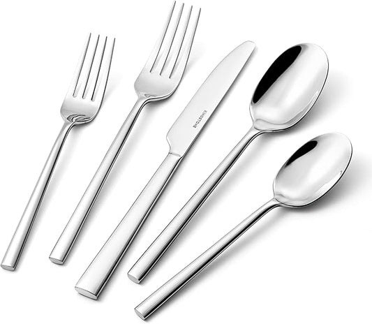 KINGSTONE Silverware Set, 60-Piece Forged Flatware Set Cutlery Set Premium Stainless Steel, Service for 12, for Kitchen, Home, Wedding, Party, Mirror Polished and Dishwasher Safe