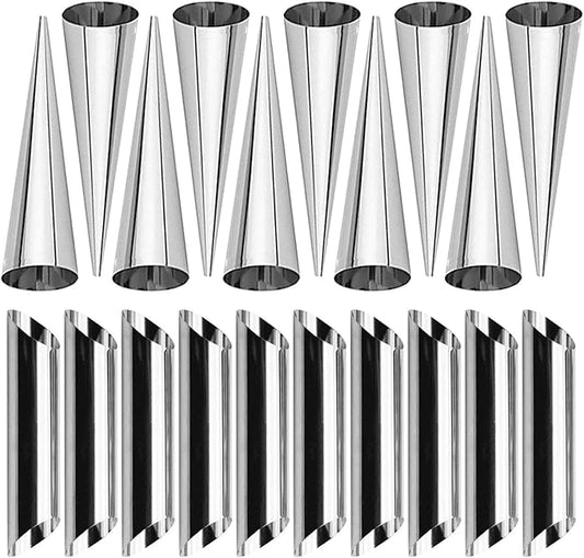 Joyeee 10 Pack 5 Inch Cream Horn Molds for Baking + 10Pcs 5 Inch Cannoli Tubes Molds Set, Large Cannoli Tubes for Frying, Cannoli Forms Kit for baking Egg Cake Waffles, Home DIY Kitchen Tool