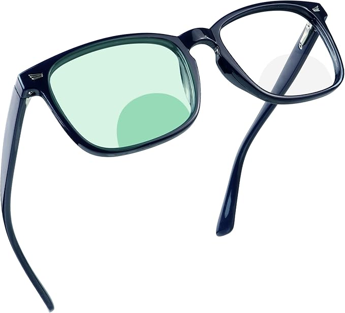 YEIN Bifocal Reading Glasses with Blue Light Blocking Lenses, Bifocal Reader for Women and Men, Vintage Square frame with Spring Hinge (+0.00/+2.00 magnification)