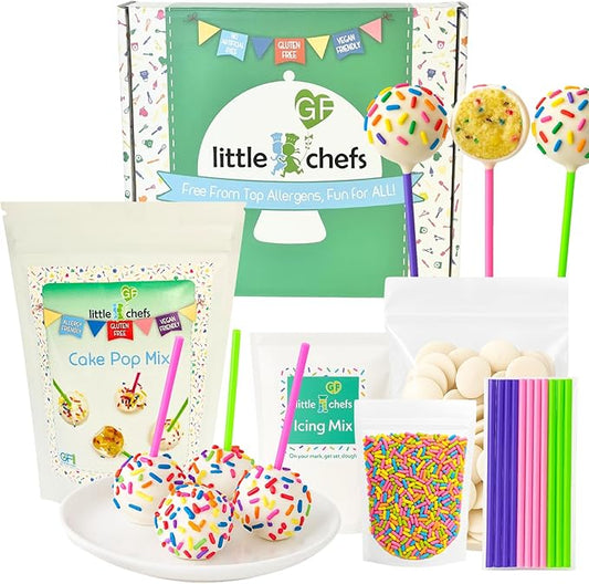 Little GF Chefs DIY Cake Pop Baking Kit for Kids | Gluten Free Confetti Cake Pops Baking Supplies Gift Set with Vanilla & Frosting Mix Ingredients Step-by-Step Instructions Dessert Kids Birthday Party