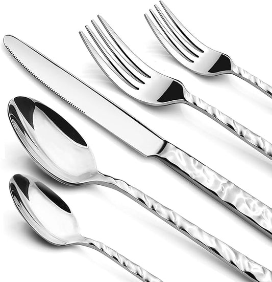 NICE KITCHEN 60 Piece Silverware Set for 12, Food-Grade Stainless Steel Utensils Set,Wave Style Design & Mirror Polished - Dishwasher Safe