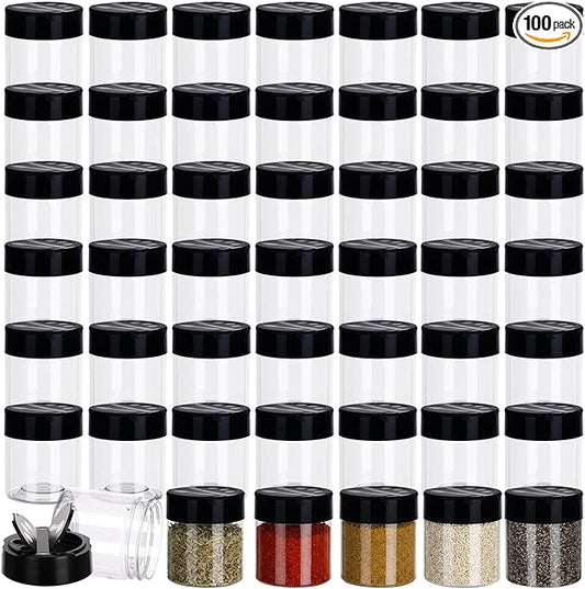 100 Pack 4 oz Spice Jars Plastic Clear Empty Bottles with Shaker Lids Bulk Reusable Seasoning Containers for Herbs Spices Powders Glitter