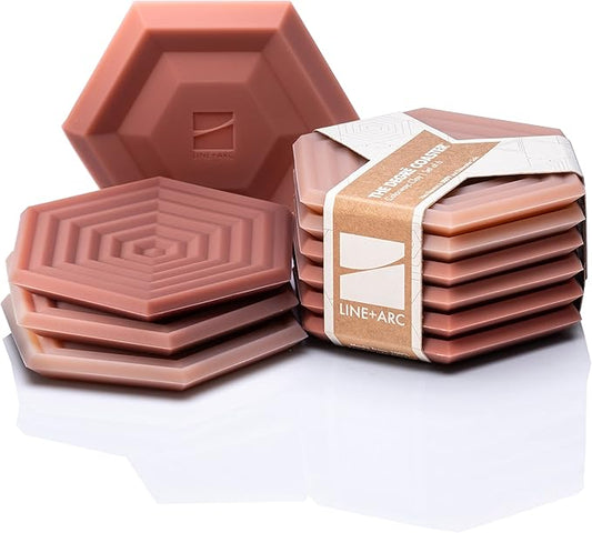 LINE+ARC Extra Thick Silicone Coasters (As Seen in NYTimes WireCutter) Waterproof Anti-Stain Heat-Safe Dishwasher-Safe Degrē Coasters (Set of 6, Clay) Outdoor Rubber Mid-Century Modern