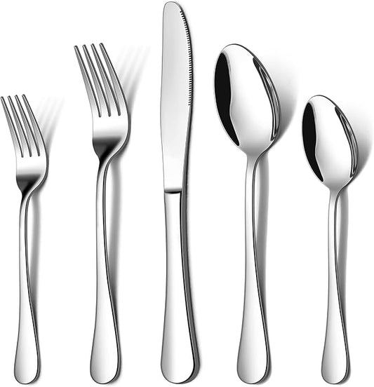 LIANYU 50-Piece Silverware Flatware Set for 10, Stainless Steel Cutlery Set Includes Fork Spoon and Knife, Kitchen Restaurant Tableware, Mirror Finished, Dishwasher Safe