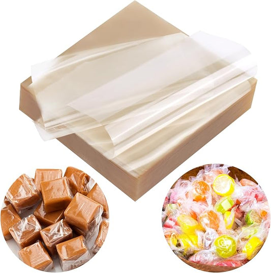 Candy Wrappers for Homemade Candy, 500 Square Sheets Natural Cellophane, 5"x5" Clear Caramel Wrappers for Chocolate Lollipop Candy Making Supplies