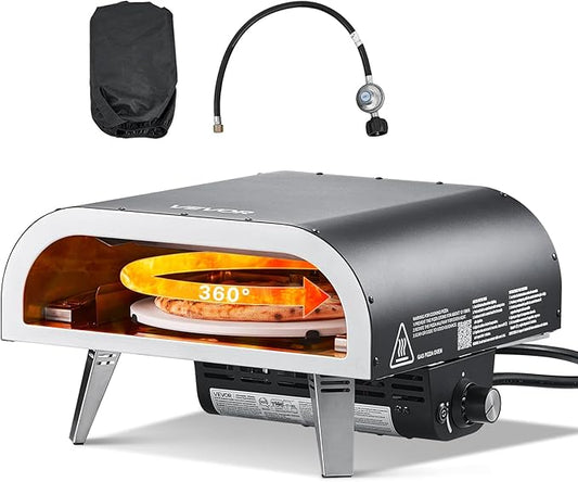 VEVOR Propane Outdoor Pizza Oven, 12 in Auto Rotating Propane Gas Pizza Ovens, Portable Pizza Cooker with Electric Rotation System, Carry Bag, Pizza Maker for Outside Backyard Patio Camping, Black