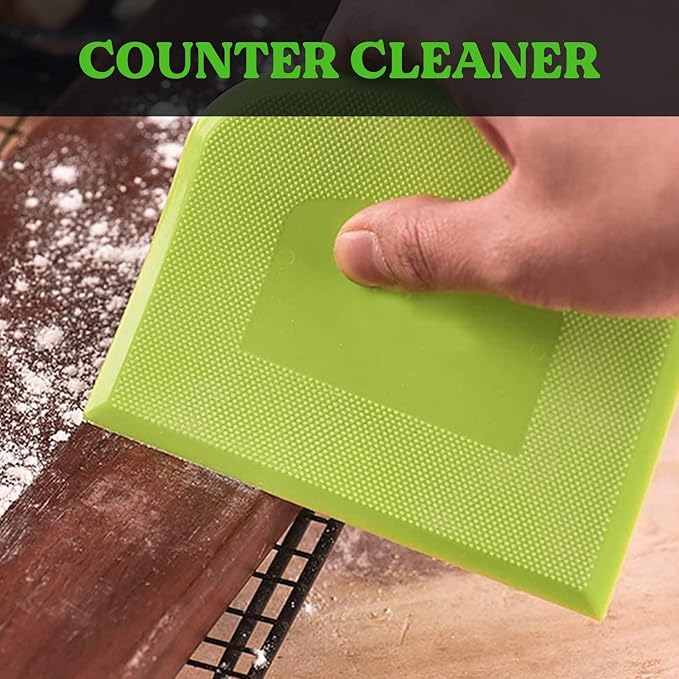 SURDOCA Dough Scraper Bench Scraper - 3P 9.5x6.1" Plastic Flexible Bowl Scraper, Sharp Edge & Angles Cake Scraper. Non-Slip Bakeware Decorating Tools Sculpting & Modeling Tools - Green+Pink+Yellow