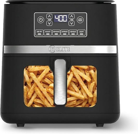 Kitchen Elite 5 Qt Large Digital Air Fryer Oven Family Size Countertop Oil-Free Cooker with Viewing Window & Light, PFAS-Free Nonstick Basket, Black