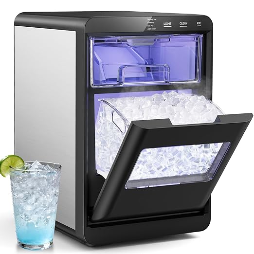 Nugget Ice Maker, 44lbs/24h Ice Makers Countertop, Soft Ice Ready in 5-10Mins Nugget Ice Maker Countertop, Self-Cleaning Pellet Ice Maker for Home, Kitchen, Office, Party